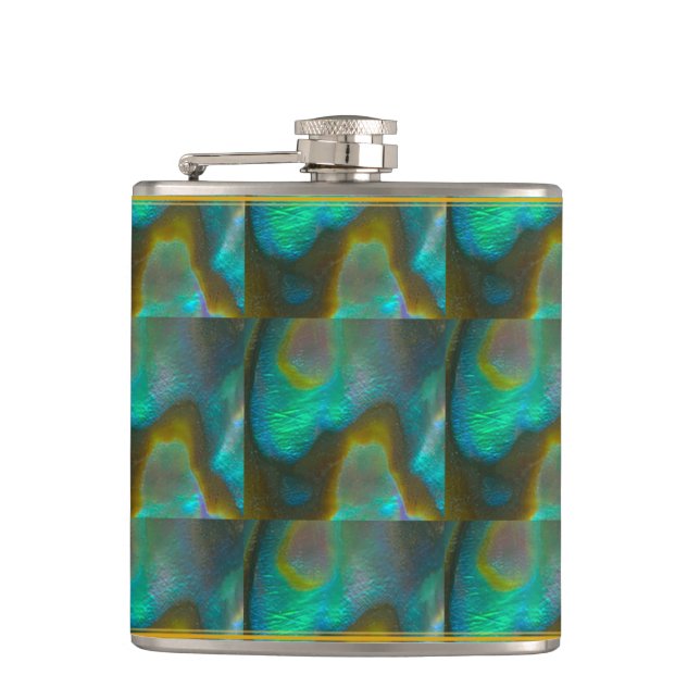 Blue Green Abalone Shell Hip Flask (Front)