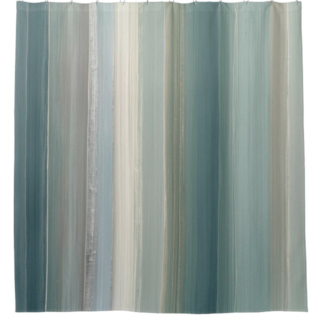 Blue Green Abstract Coastal Stripe Shower Curtain (Front)