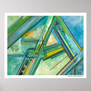 Blue Green Abstract Map by Marie Christine Belkadi Poster