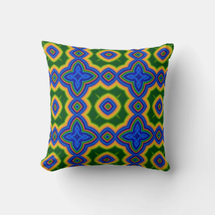 Blue & green abstract Moroccan geometric pattern Cushion