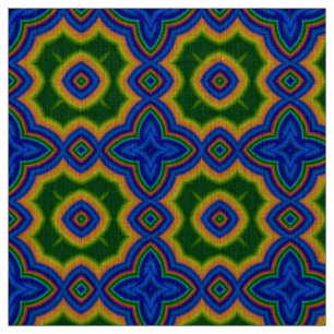 Blue & green abstract Moroccan geometric pattern Fabric