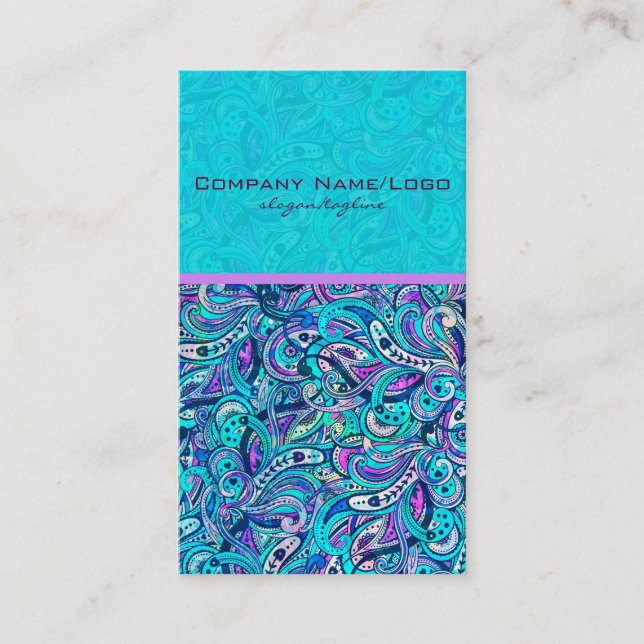 Blue-Green Abstract Ornate Swirls 2 Business Card (Front)