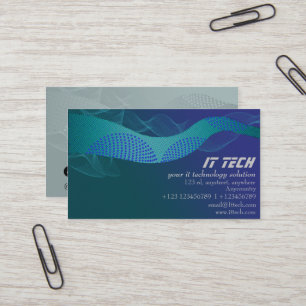 Blue Green Abstract Techno Wave Business Card