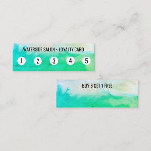 Blue Green Abstract Watercolor 5 Loyalty Card