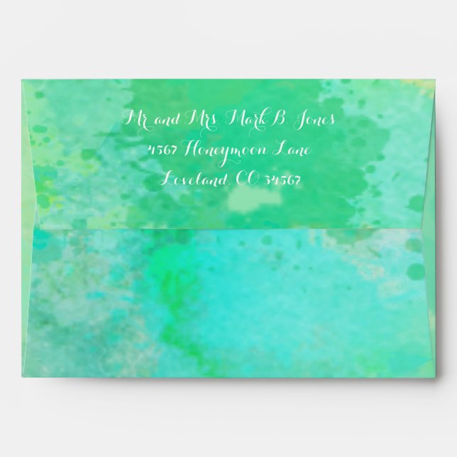 Blue Green Abstract Watercolor Pattern Envelope (Back (Top Flap))