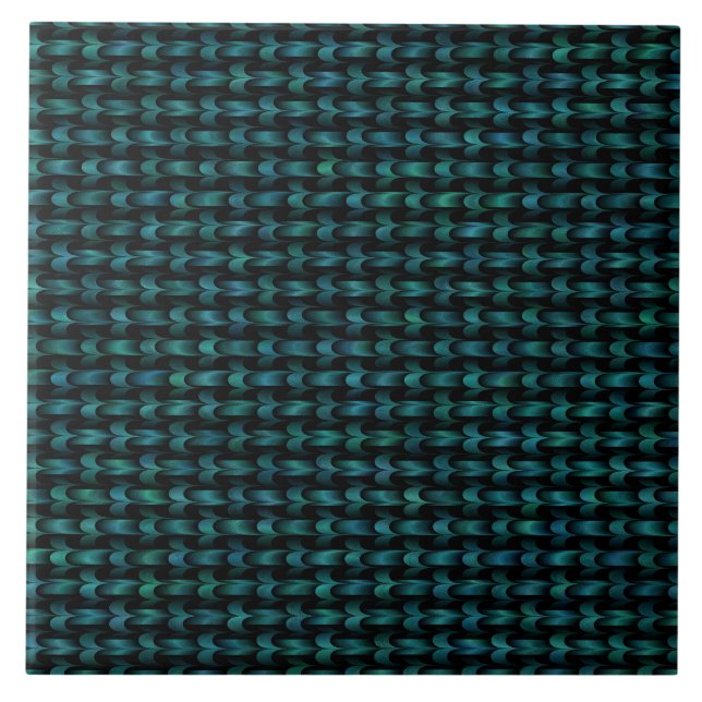 Blue Green Abstract Weave Pattern Ceramic Tile (Front)