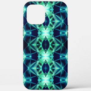 Blue green acrylic style, neon mirroring shapes iPhone 12 pro max case