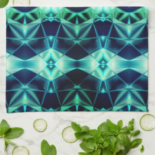 Blue green acrylic style, neon mirroring shapes tea towel