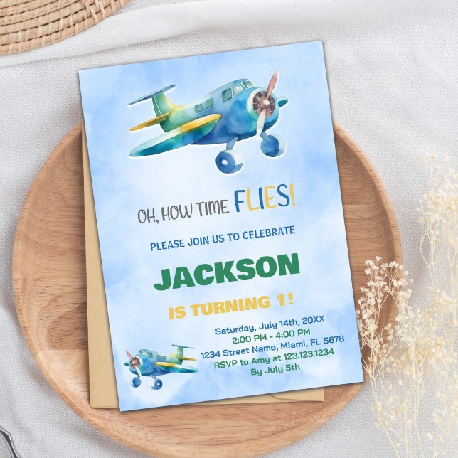 Blue Green Aeroplane Birthday Invitations (Blue Green Airplane Birthday Invitations)