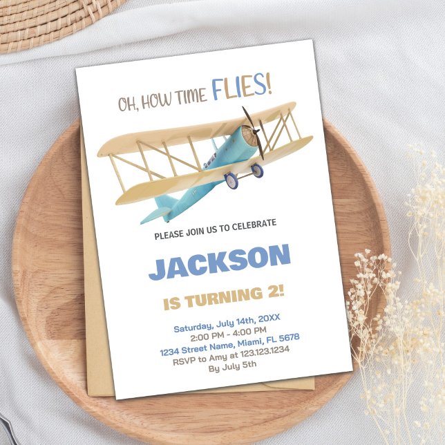 Blue Green Aeroplane Birthday Invitations (Blue Green Airplane Birthday Invitations)