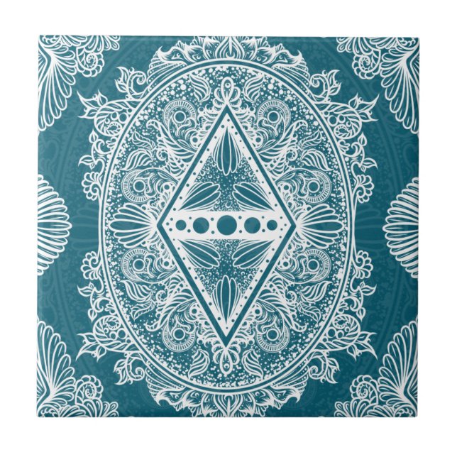 Blue Green Age of awakening, bohemian, newage Ceramic Tile (Front)