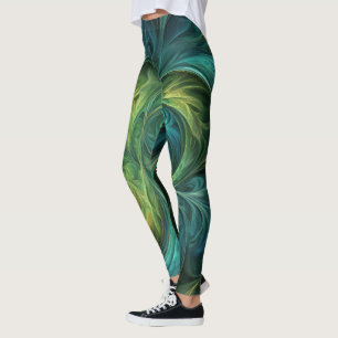 Blue Green AI Fractal Pattern Leggings