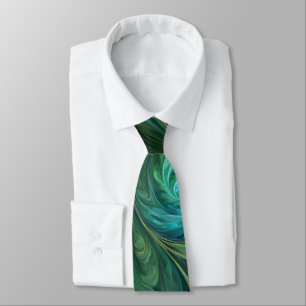 Blue Green AI Fractal Pattern Tie