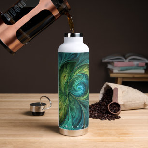 Blue Green AI Fractal Pattern Water Bottle