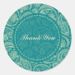 Blue-Green And Beige Creme Vintage Paisley Classic Round Sticker