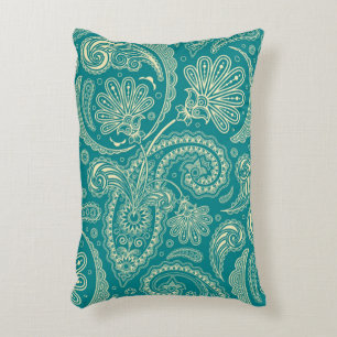 Blue-Green And Beige Creme Vintage Paisley Decorative Cushion