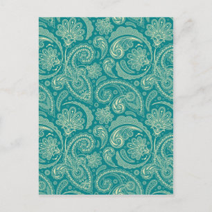 Blue-Green And Beige Creme Vintage Paisley Postcard