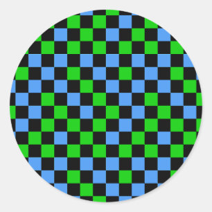 Blue Green And Black Chequered Pattern  Classic Round Sticker