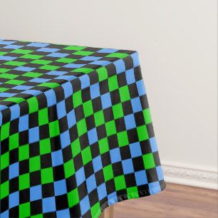 Blue Green And Black Chequered Pattern Tablecloth