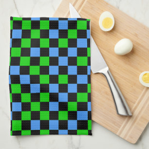 Blue Green And Black Chequered Pattern Tea Towel