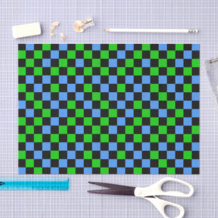 Blue Green And Black Chequered Pattern Tissue Paper