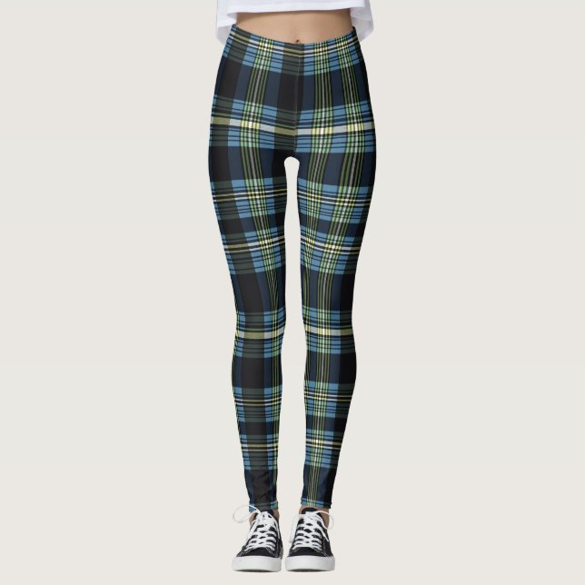 Blue,Green and Black Tartan Leggings  (Front)