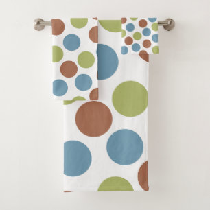 Blue, Green, and Brown Dots Bath Towel Set