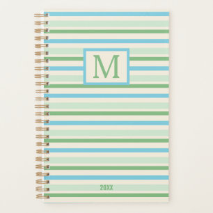 Blue Green And Cream Stripes Monogram Year Planner