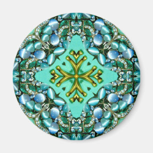 ~ Blue, Green and Gold Abstract Pattern Fractal ~ Magnet