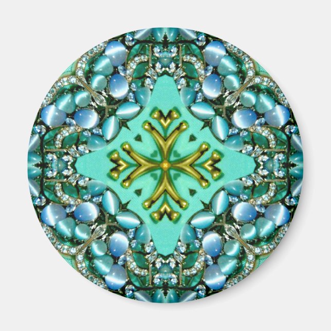 ~ Blue, Green and Gold Abstract Pattern Fractal ~  Magnet (Front)