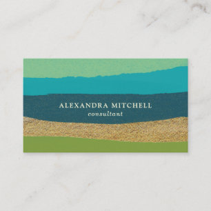 Blue Green and Gold Glam Abstract Stripes Business Card