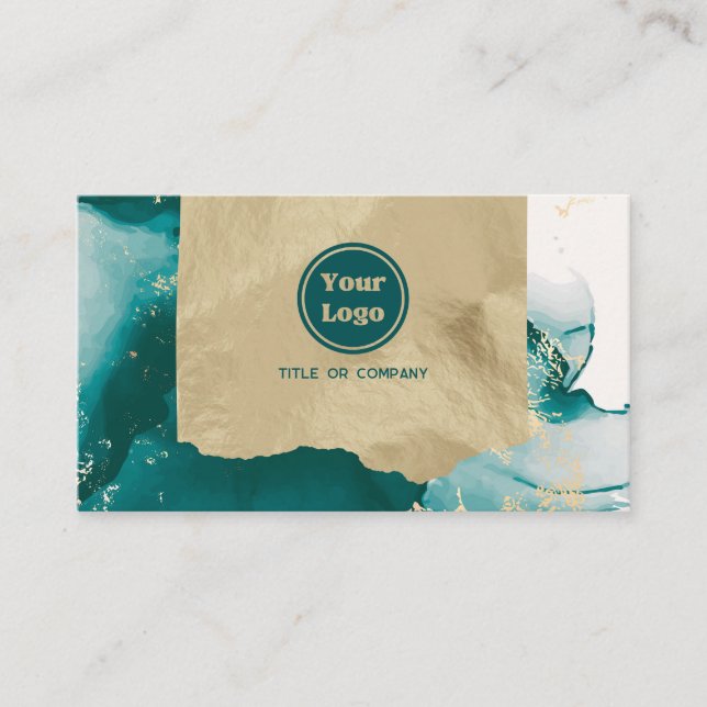 Blue-Green and Gold Marble Business Card (Front)