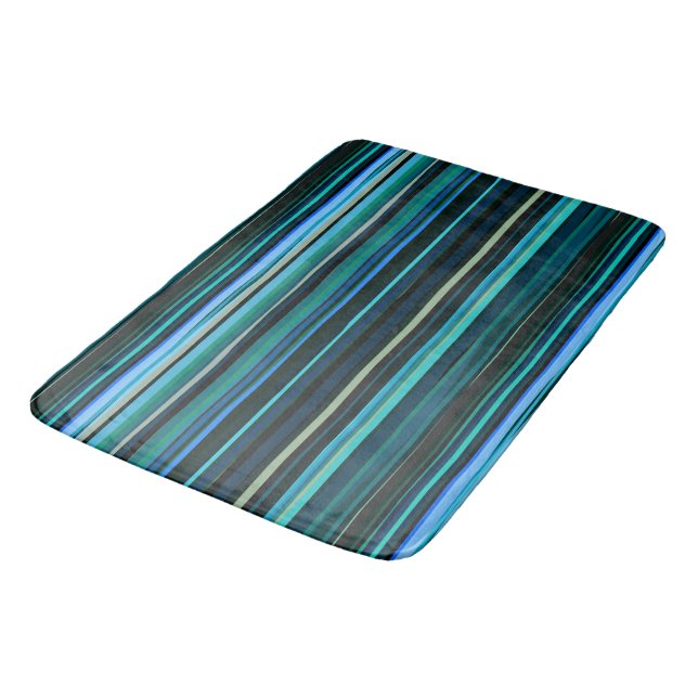 Blue, green and grey Abstract Stripes Bath Mat (Angled)