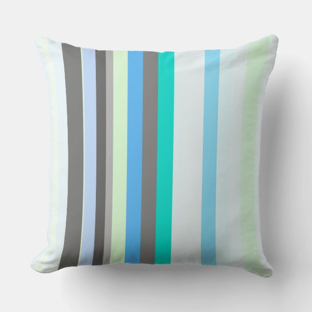 Blue, green and grey Abstract Stripes Cushion (Front)