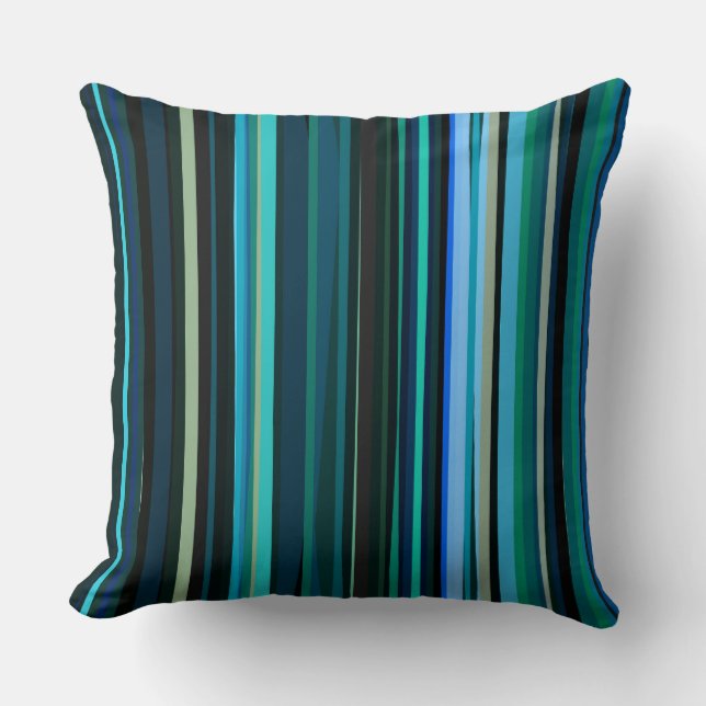 Blue, green and grey Abstract Stripes Cushion (Front)