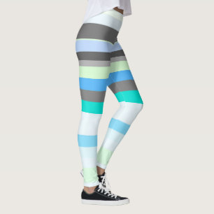 Blue, green and grey Abstract Stripes Leggings