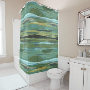 Blue Green and Grey Modern art Shower Curtain