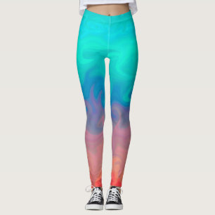 Blue Green and Orange Abstract Design Pattern Leggings
