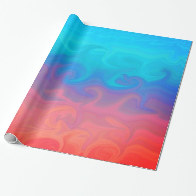 Blue Green and Orange Abstract Design Pattern Wrapping Paper (Unrolled)
