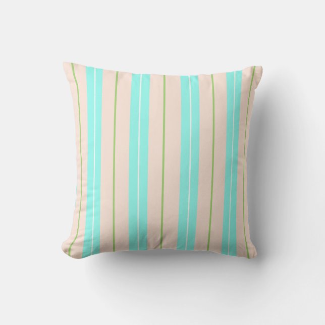 Blue Green And Peach Beach Stripes Cushion (Front)