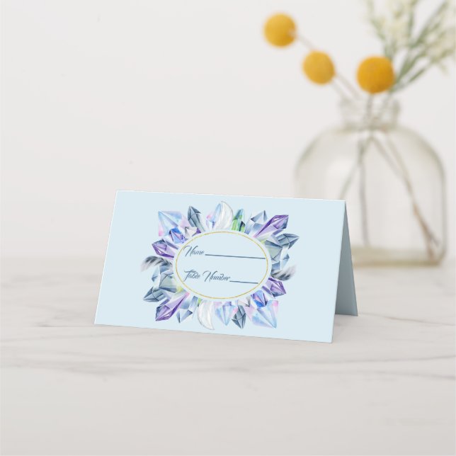 Blue Green and Purple Crystals Place Name Card (Front)