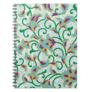 Blue Green And Purple Retro Floral Design Notebook