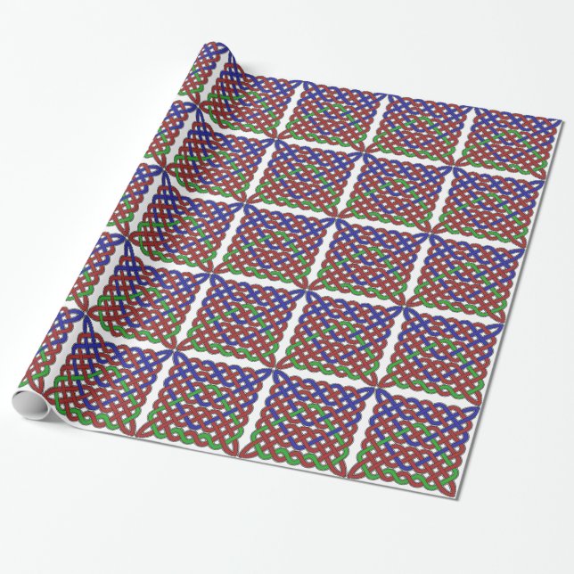 Blue, Green and Red Celtic Knots Wrapping Paper (Unrolled)