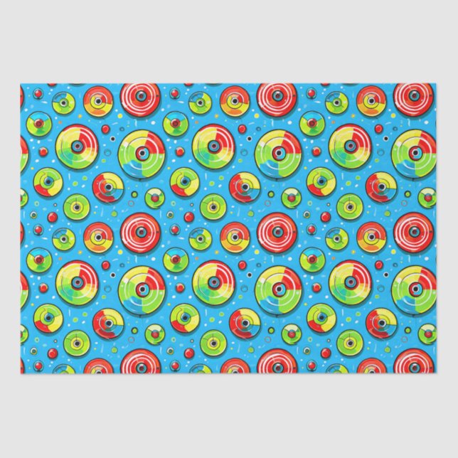 Blue, Green and Red Disc Golf Themed Birthday Tissue Paper (Front)
