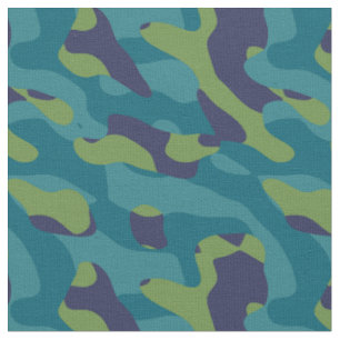Blue Green and Teal Camo Abstract Fabric
