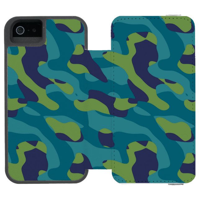 Blue Green and Teal Camo Abstract Incipio iPhone Wallet Case (Folio Open)