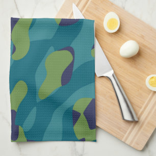 Blue Green and Teal Camo Abstract Tea Towel