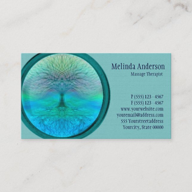 Blue, Green and Teal Tree of Life Business Card (Front)