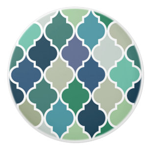 Blue, green and turquoise quatrefoil pattern ceramic knob