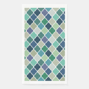 Blue, green and turquoise quatrefoil pattern napkin